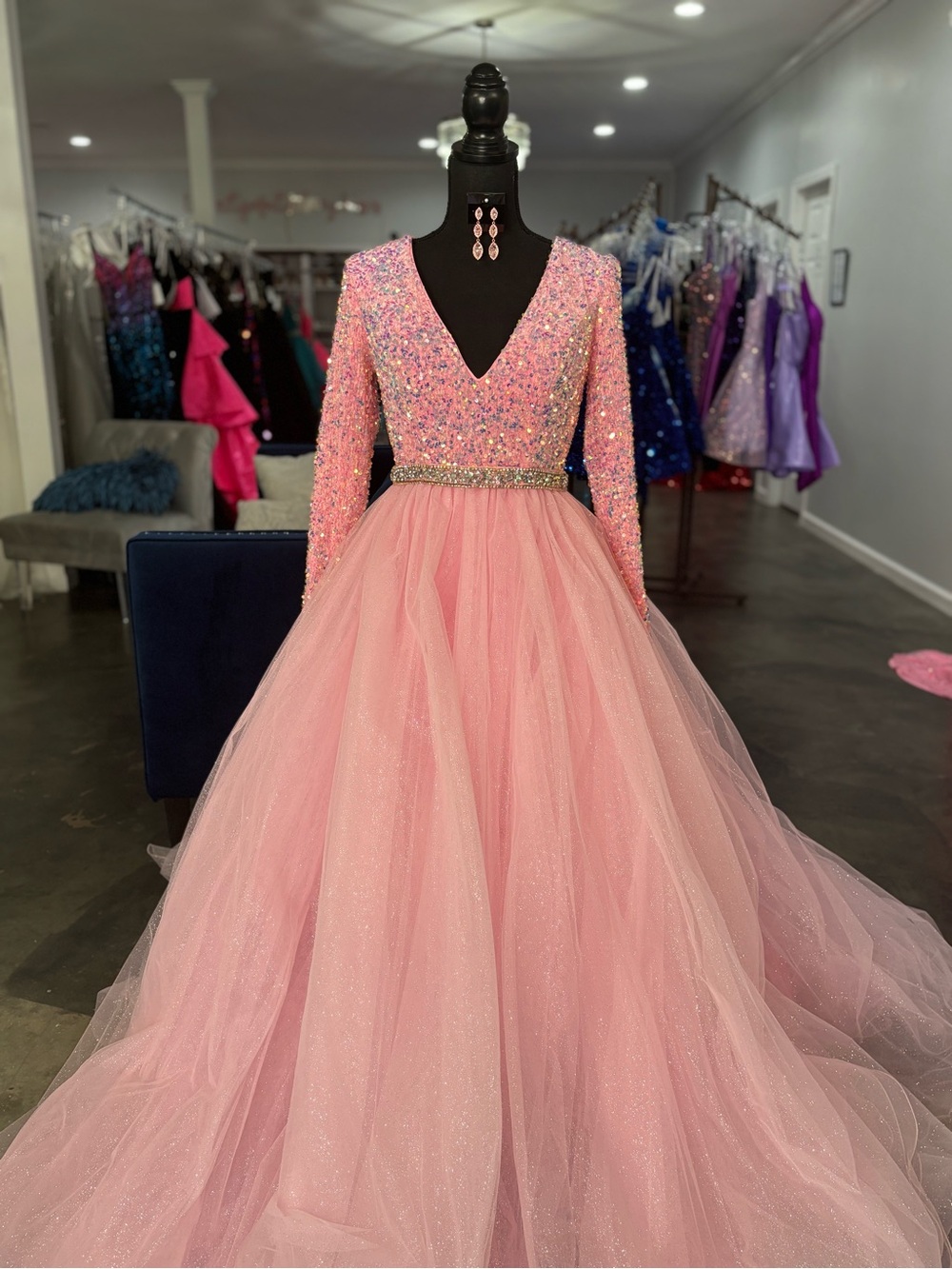 Ava Presley size 2 pageant Beaded V-Neck Formal Ball Gown pink